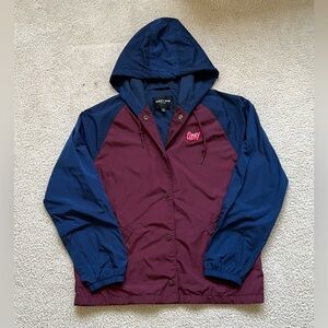 Color block Navy and Maroon Obey No89 Button up Lined Windbreaker